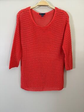 GAP Women's Open-Weave Scoop Neck Sweater in Coral Red